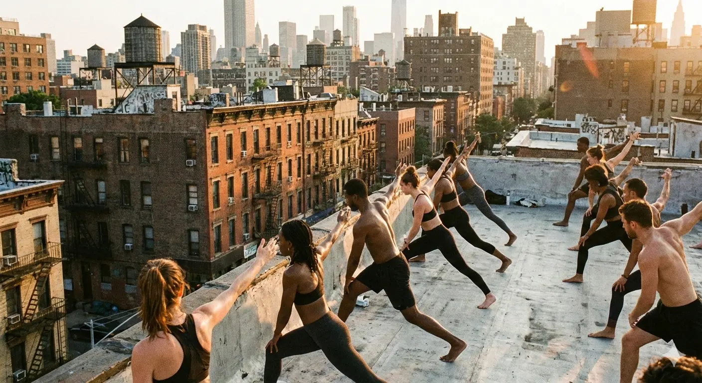 Yoga pose on a concrete rooftop